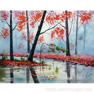 Fabric designs beautiful red leaves tree oil painting for Indoor Decor